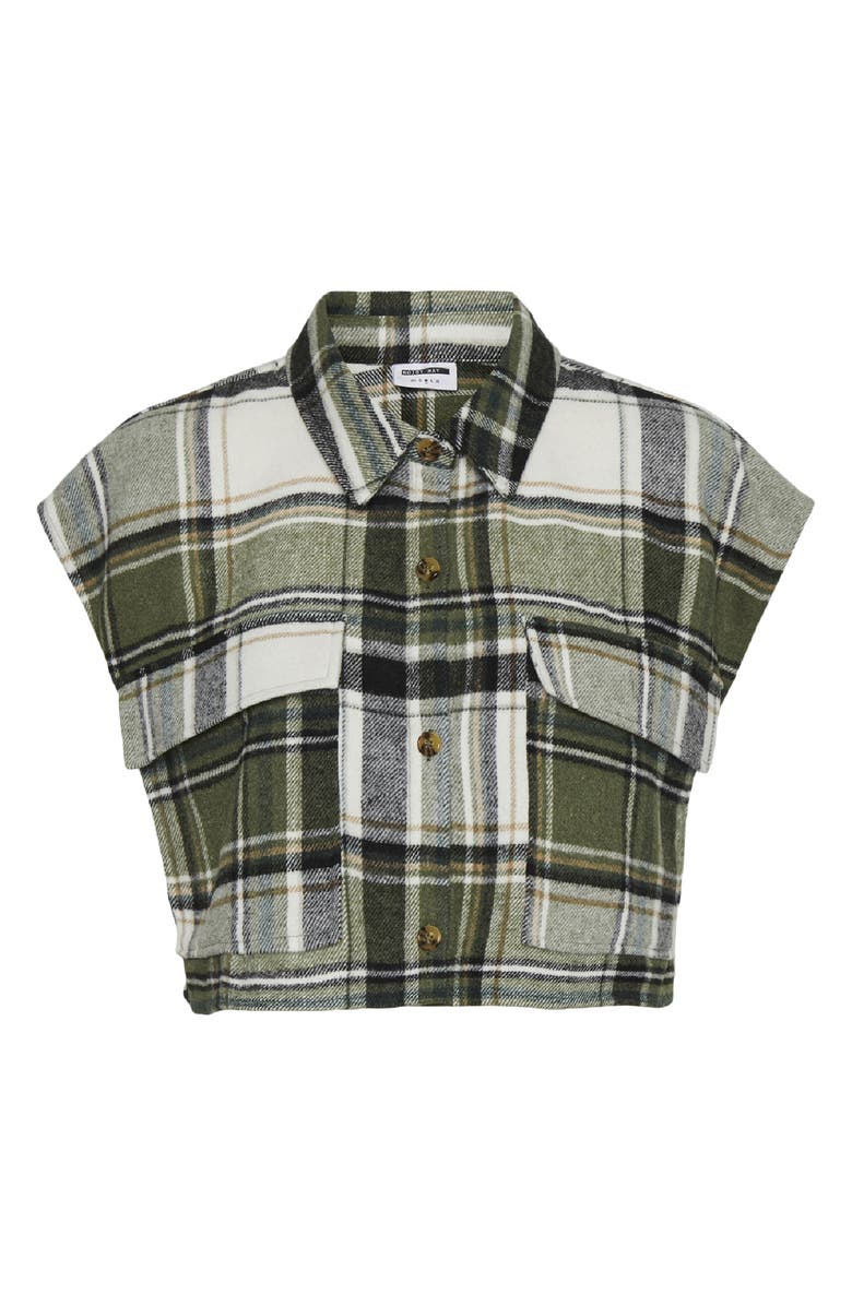 Noisy may Flanny Sleeveless Crop Flannel Shirt, Alternate, color, 