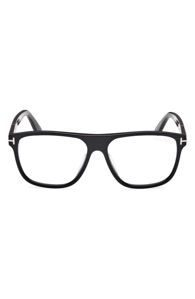 TOM FORD Frances 58mm Square Optical Glasses, Main, color, Black Eco Grey / T Logo