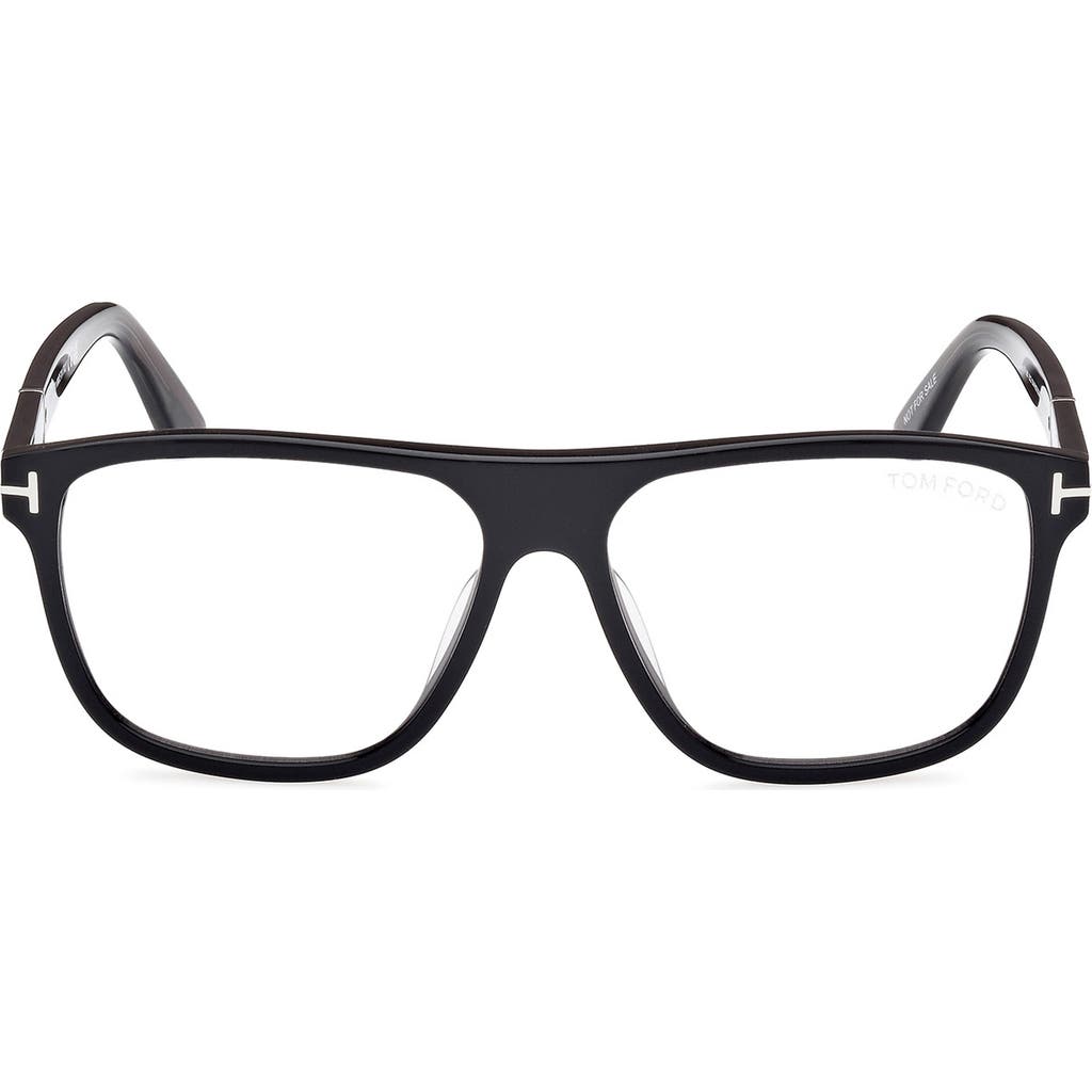 Tom Ford Frances 58mm Square Optical Glasses In Black Eco Grey/t Logo