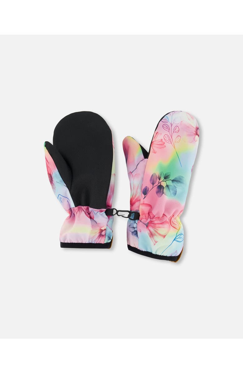 Deux par Deux Girl's Printed Mid-Season Mittens Flowers On Multicolored Background, Main, color, 