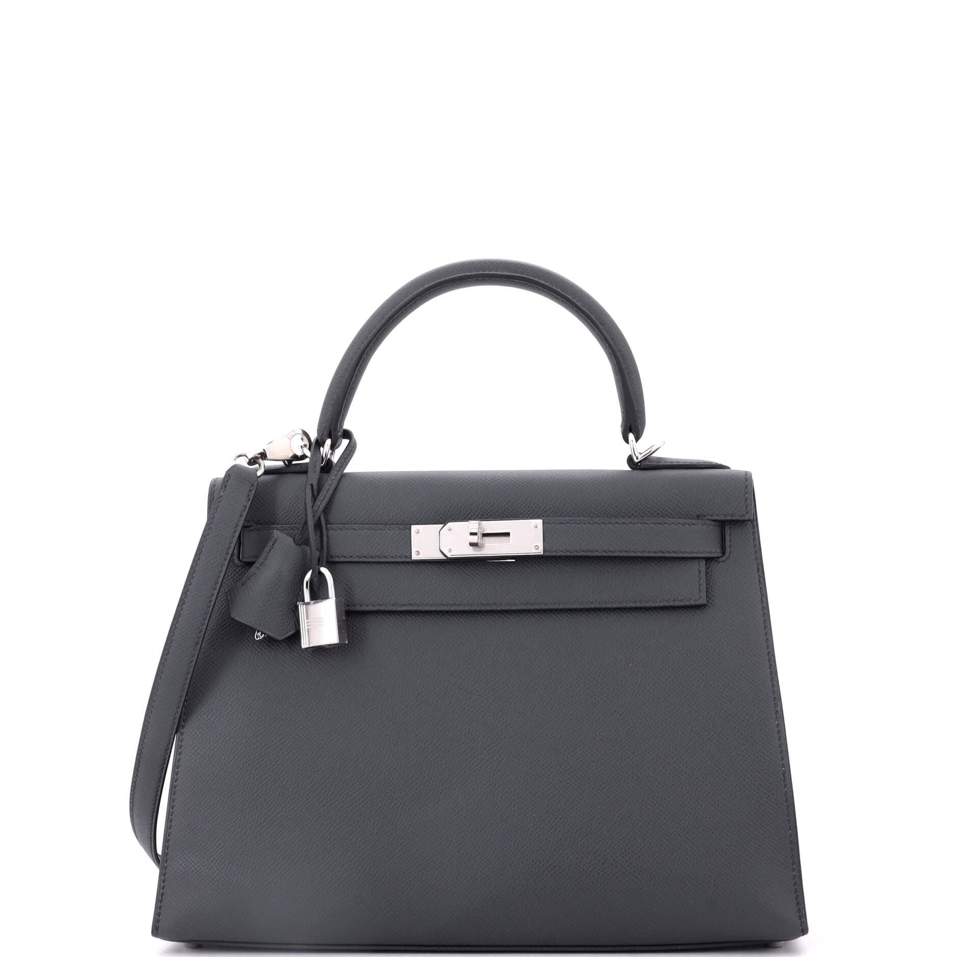 Pre-Owned Hermes Kelly Handbag Grey Epsom with Palladium Hardware 28, Main, color, 
