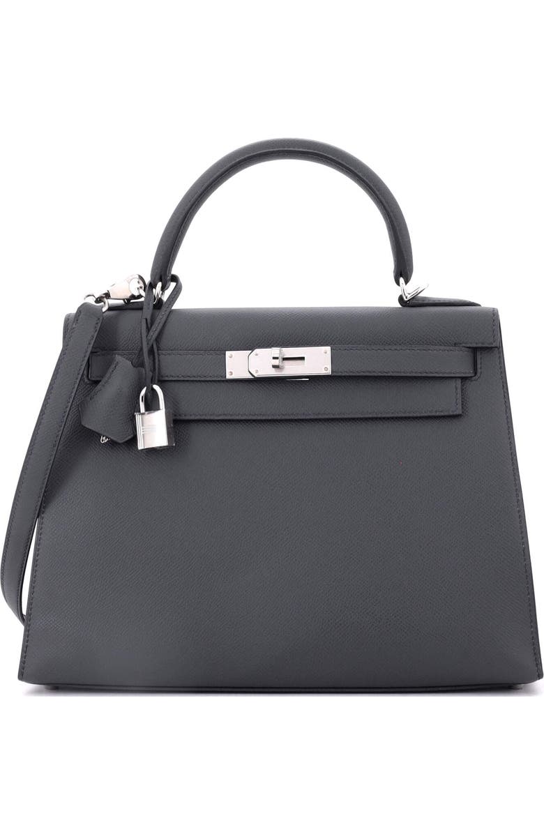 Pre-Owned Hermes Kelly Handbag Grey Epsom with Palladium Hardware 28, Main, color,
