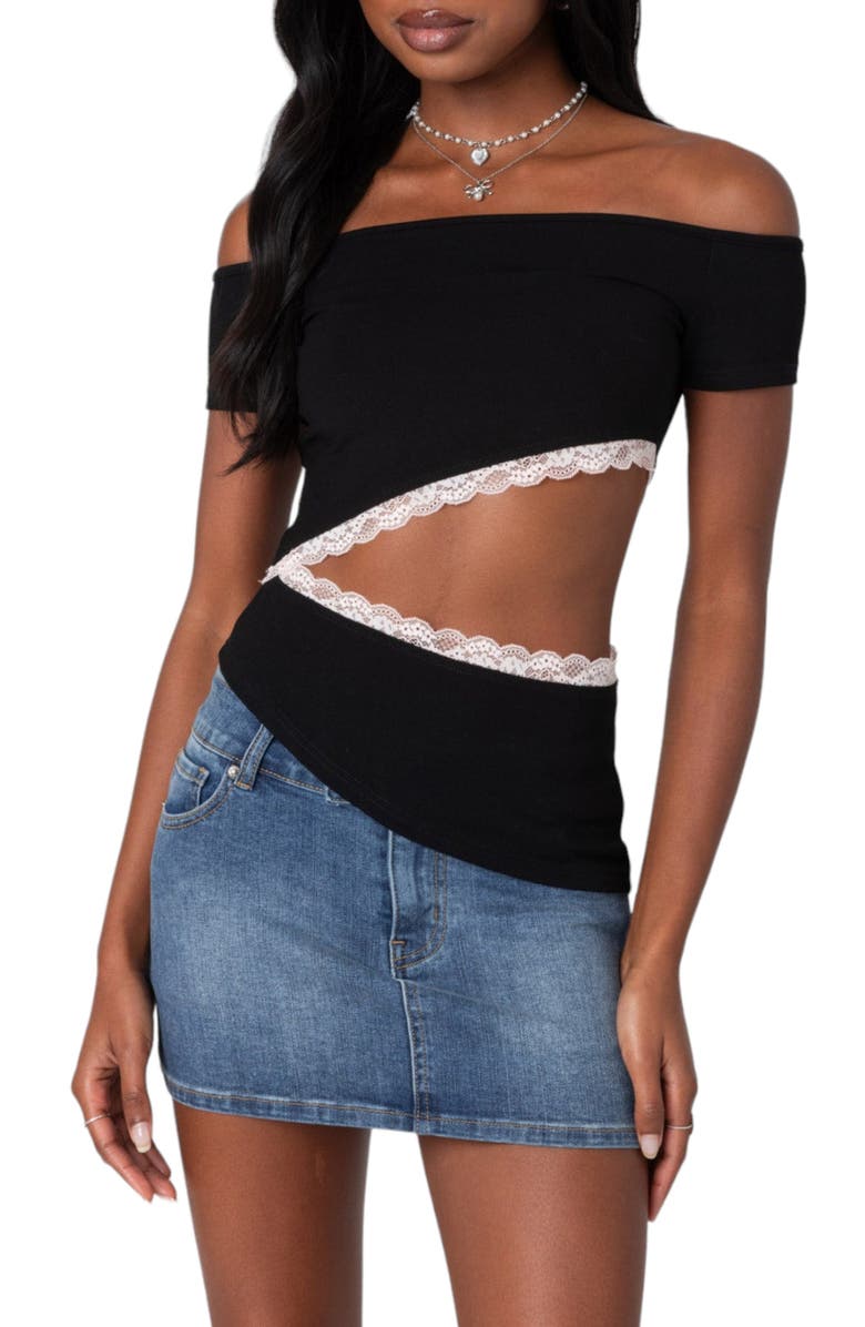 EDIKTED Annaise Off the Shoulder Cutout T-Shirt, Main, color, 