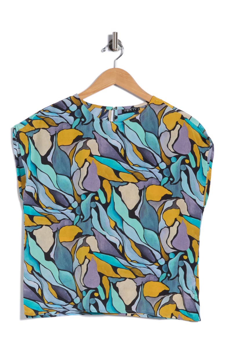 Abstract Print Cap Sleeve Shell, Alternate, color, TURQUOISE MULTI