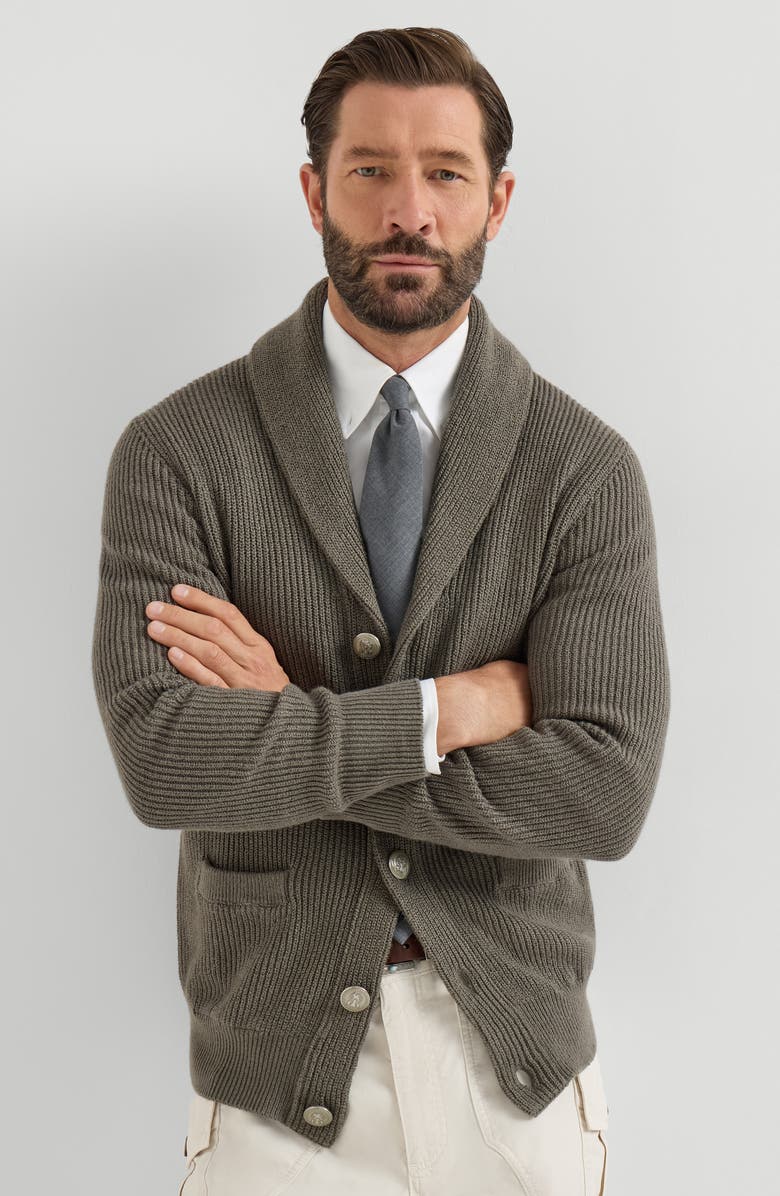 Brunello Cucinelli Malfilé cotton English rib cardigan, Alternate, color, Military