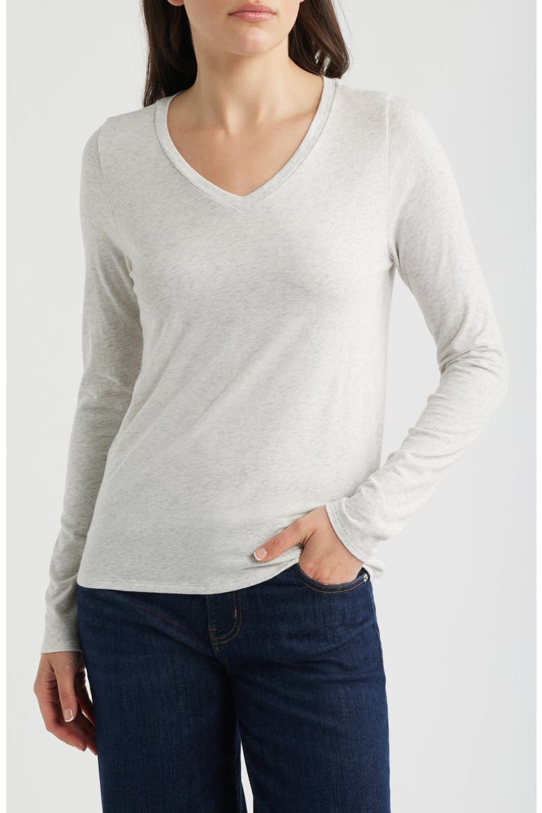 V-Neck Long Sleeve T-Shirt, Main, color, SEA SALT