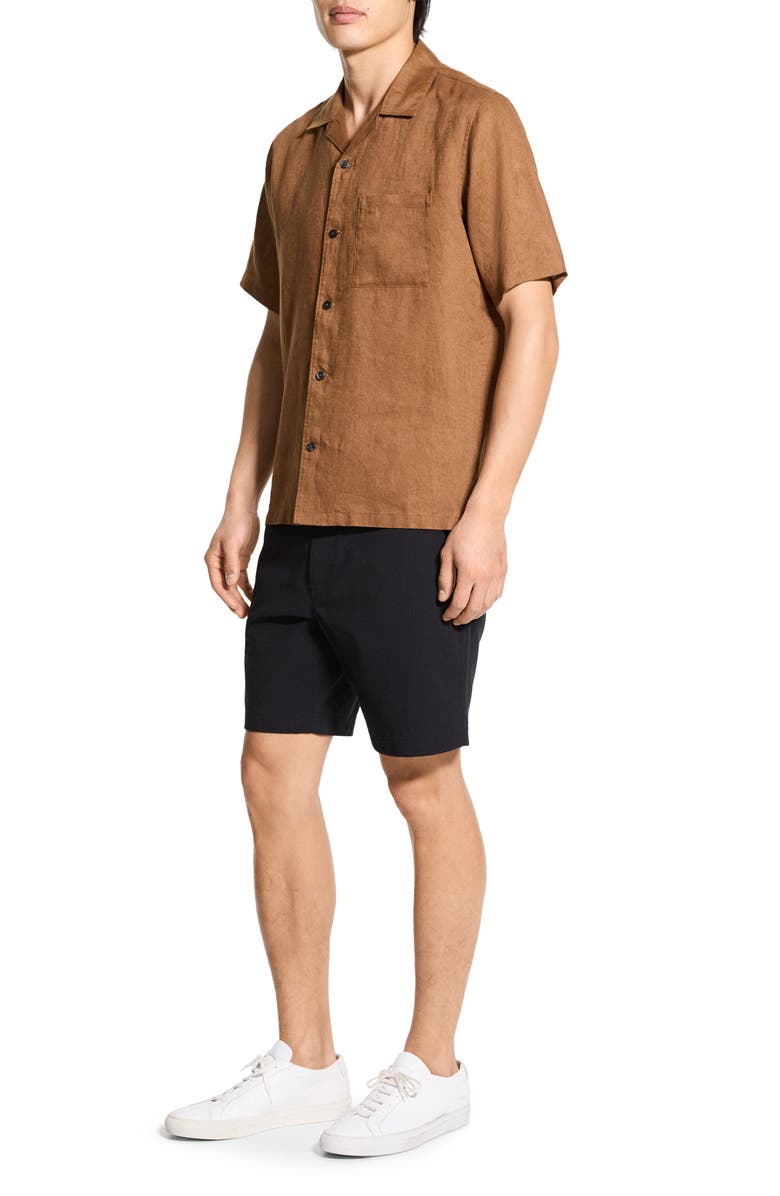 Theory Noll Short Sleeve Linen Button-Up Camp Shirt, Alternate, color, Deep Tobacco
