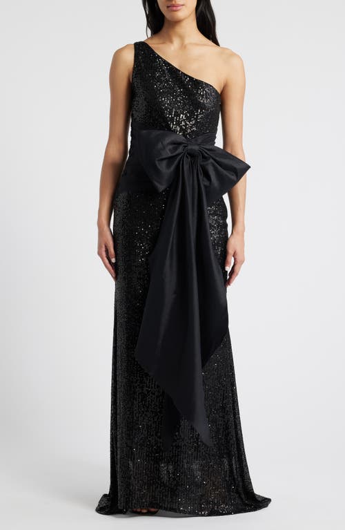 Eliza J One-Shoulder Sequin Gown in Black 