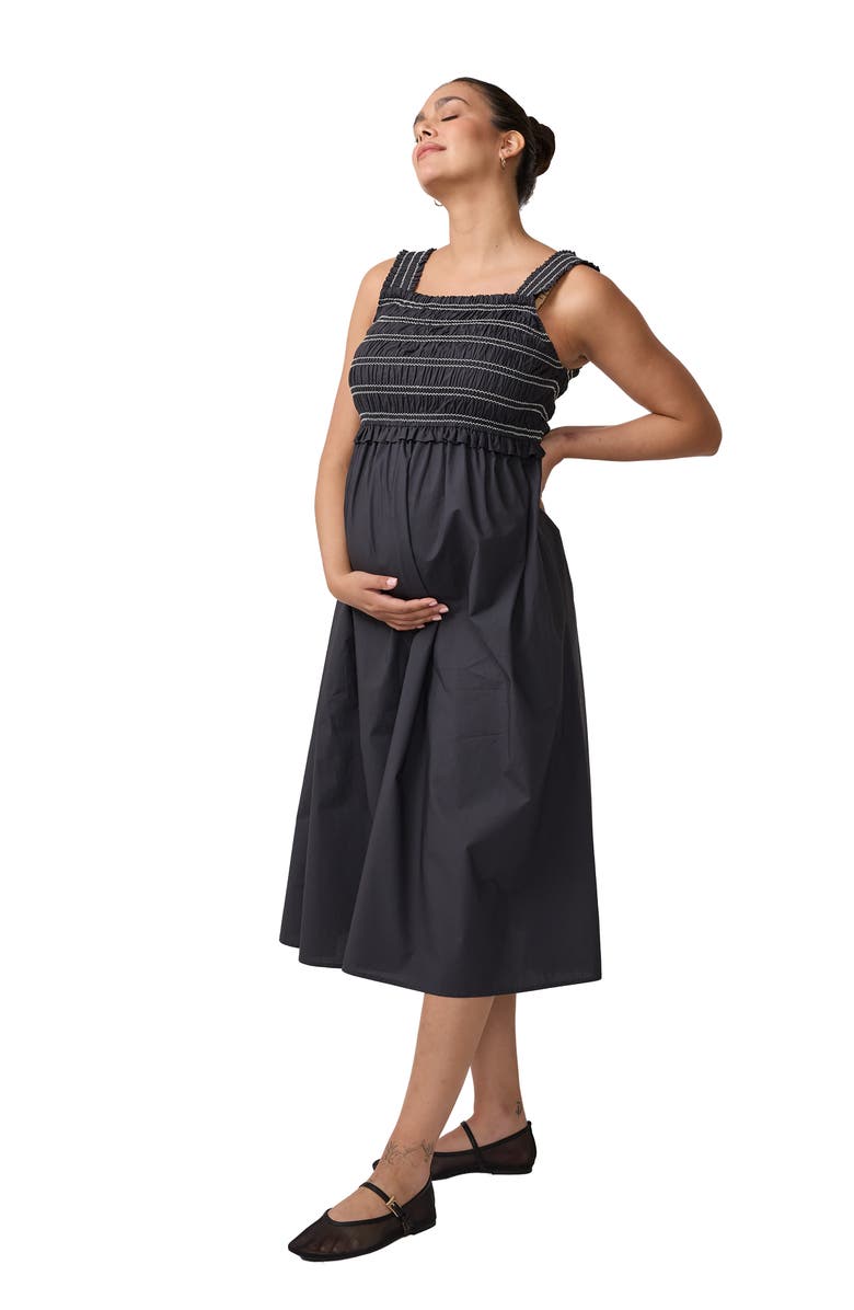 Ingrid & Isabel Square Neck Smocked Maxi Dress, Alternate, color, Washed Black
