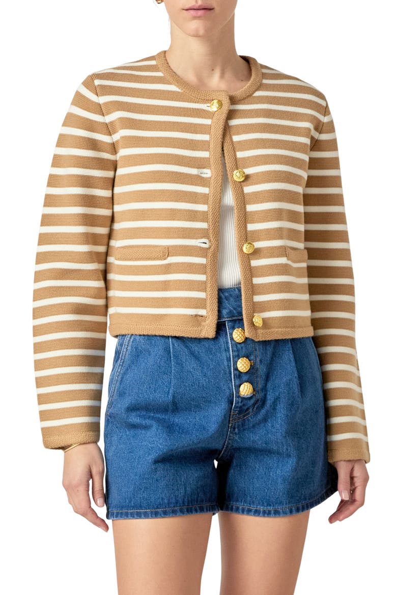 Stripe Cardigan, Main, color, TAN/WHITE