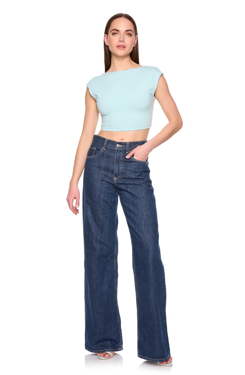 Susana Monaco Open Back Cap Sleeve Crop Top, Alternate, color, Breathe