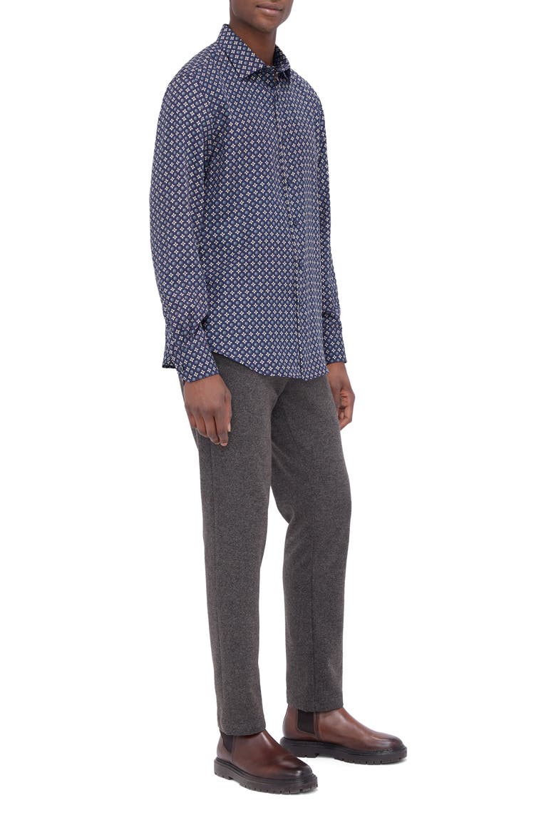 Julian Shaped Fit Mosaic Print Button-Up Shirt, Alternate, color, NAVY