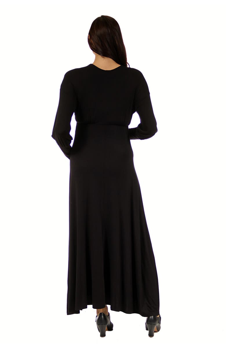 24seven Comfort Apparel V-neck Long Sleeve Maternity Maxi Dress, Alternate, color, Black