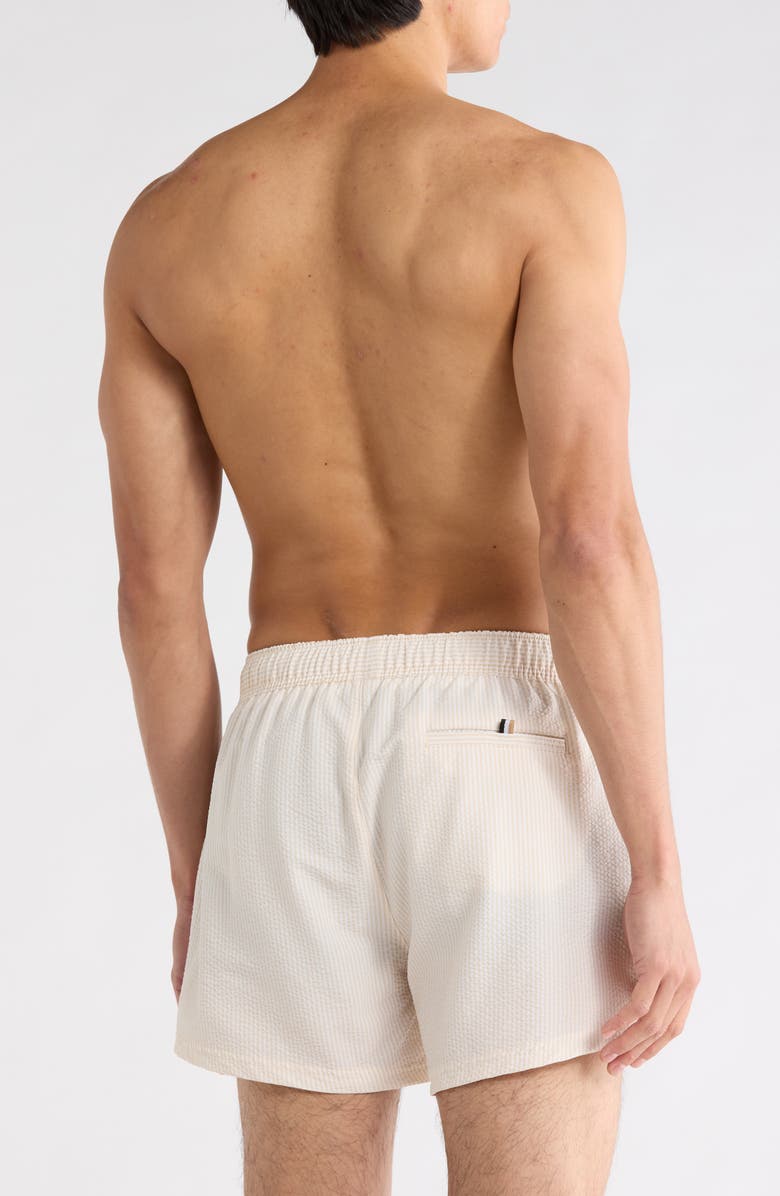BOSS Velvetfish Seersucker Swim Trunks, Alternate, color, Open White