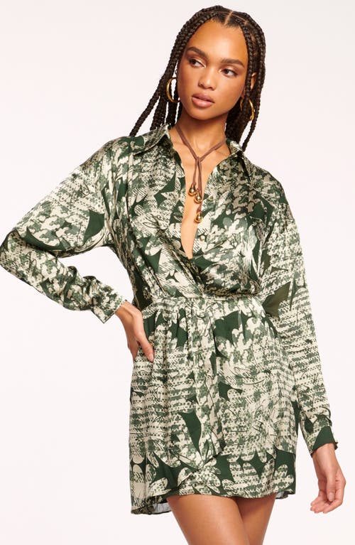 Ramy Brook Palmer Floral Long Sleeve Mini Shirtdress In Dark Sage Combo Autumn Burnout