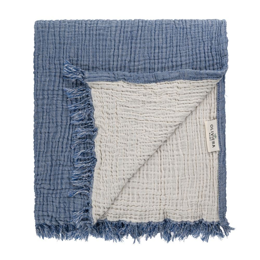 Oliviera Home Soho Supersoft 4-Layer Cotton Gauze Throw - Denim Blue, One Size