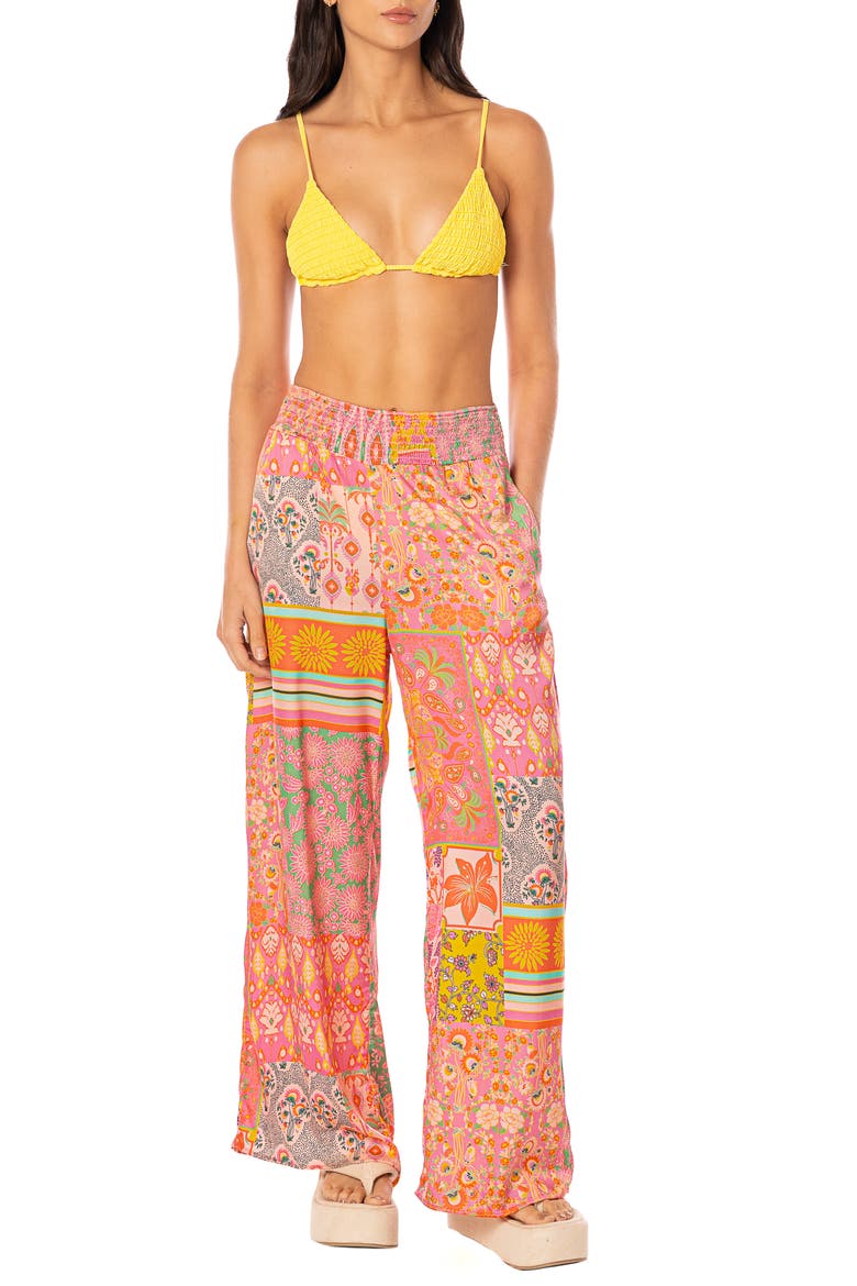 Boho Damask Marsala Cover-Up Pants, Main, color, BRIGHT PINK
