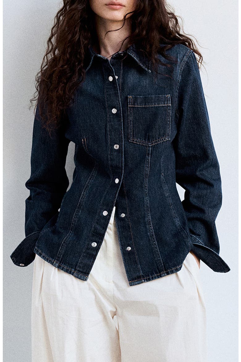 Cotton Denim Shirt, Main, color, DARK BLUE