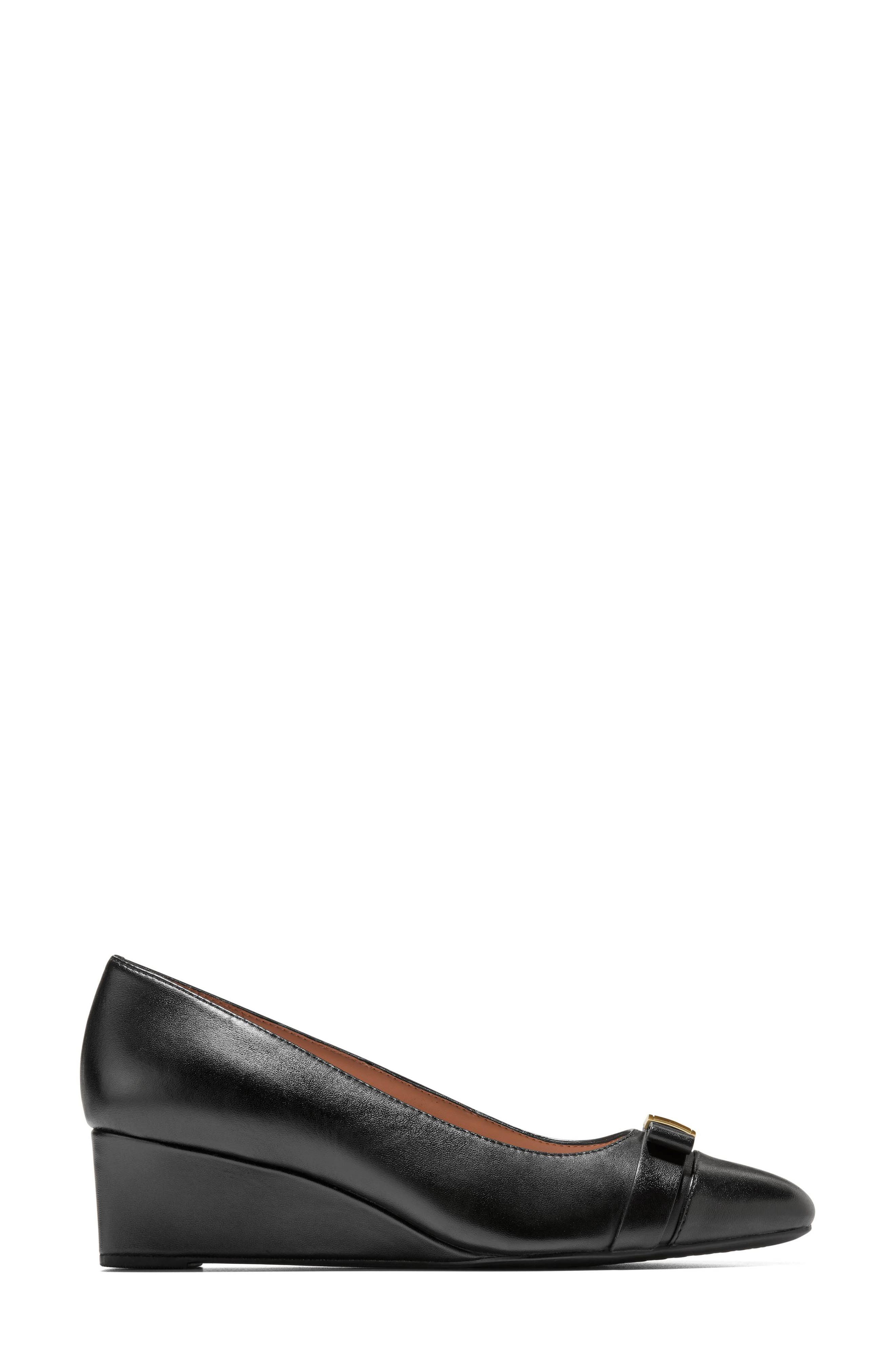 Cole Haan Malta Bow Wedge Pump, Alternate, color, Black Leather
