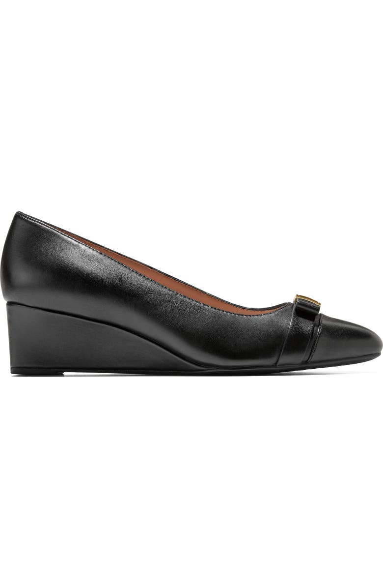 Cole Haan Malta Bow Wedge Pump, Alternate, color, Black Leather