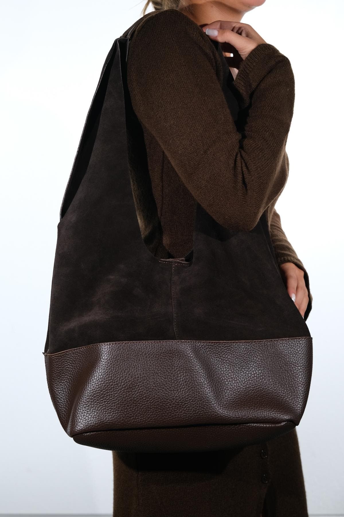 Avos Leather Shoulder Bag, Alternate, color, Brown Suede