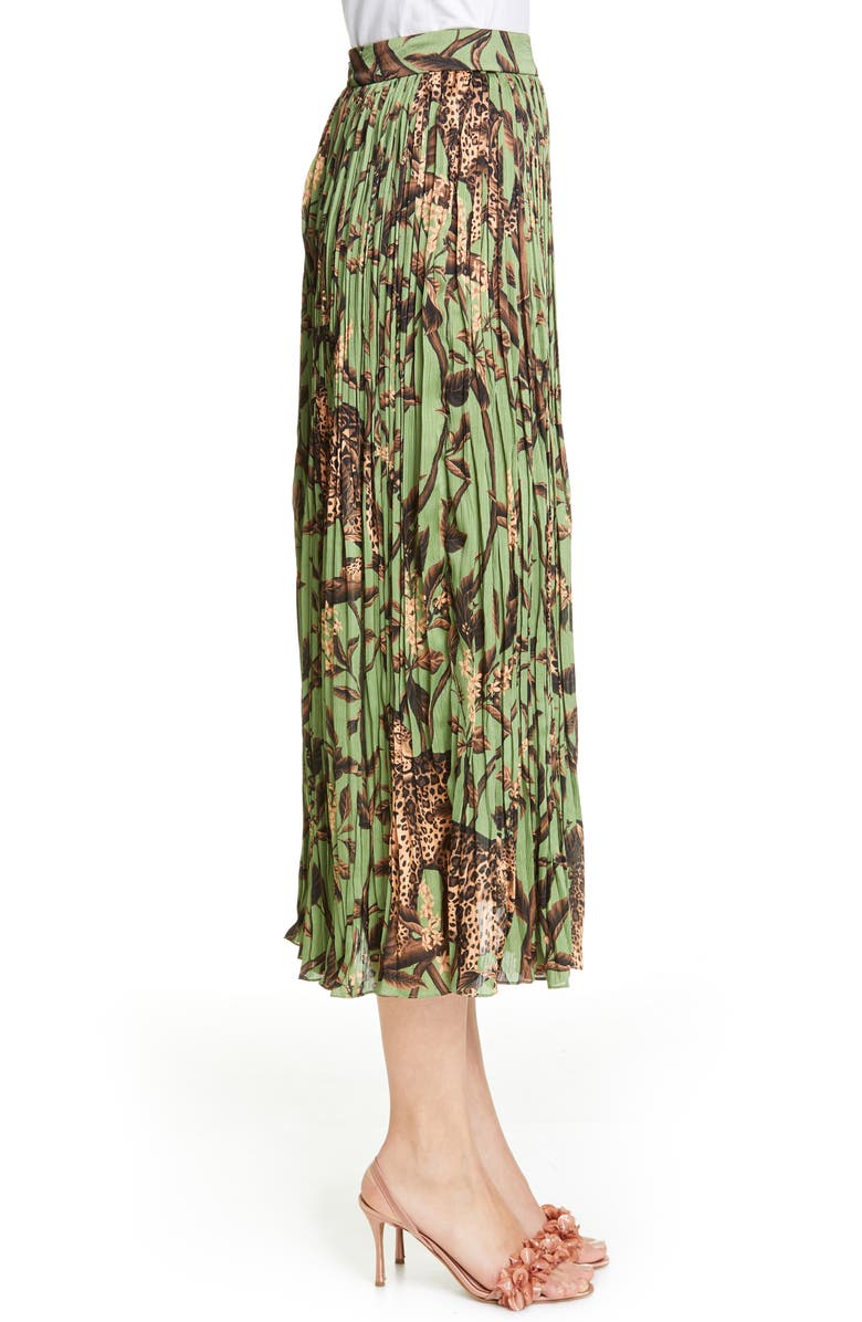 Johanna Ortiz Jaguar Print Pleated Midi Skirt, Alternate, color,