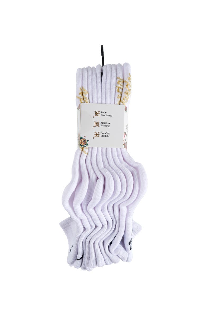 Ed Hardy Heart Flame Print Full Cushion Mid Crew Sock 5-Pack, Alternate, color, White Multi