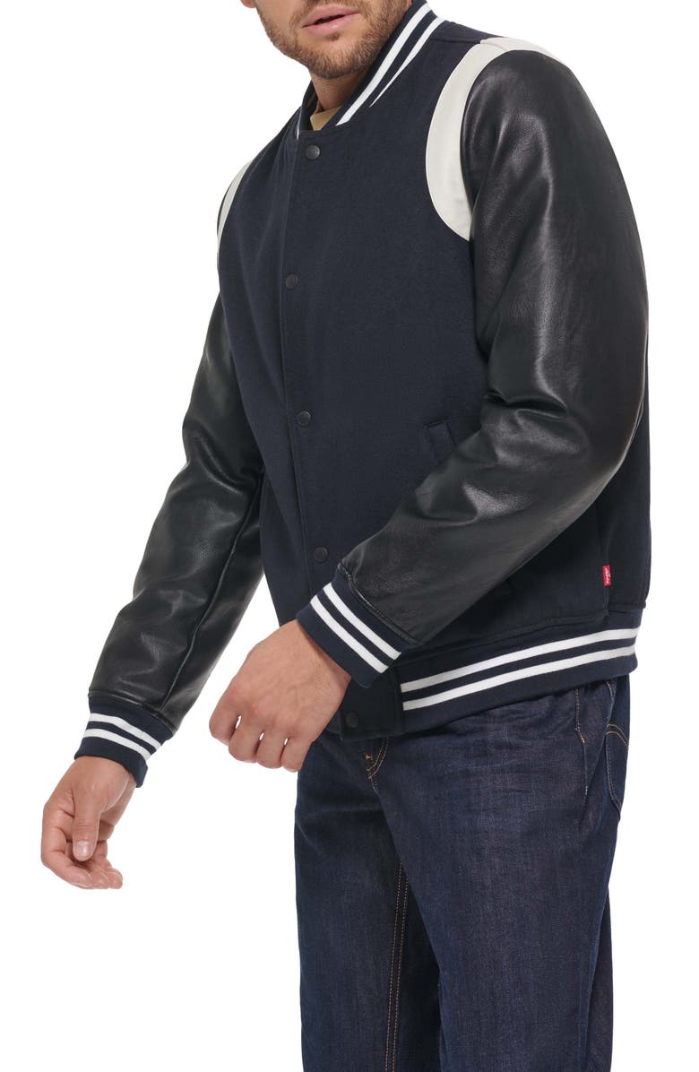 Levi's<sup>®</sup> Water Resistant Letterman Bomber Jacket, Alternate, color, Navy