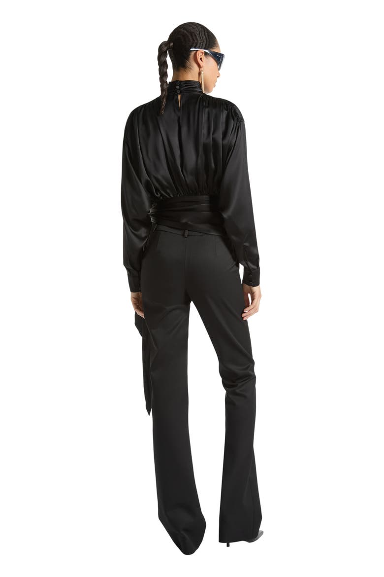 Silk satin blouse with tie detail, Alternate, color, black