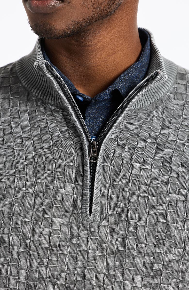 Robert Graham Aubin Basketweave Quarter Zip Sweater, Alternate, color, Grey