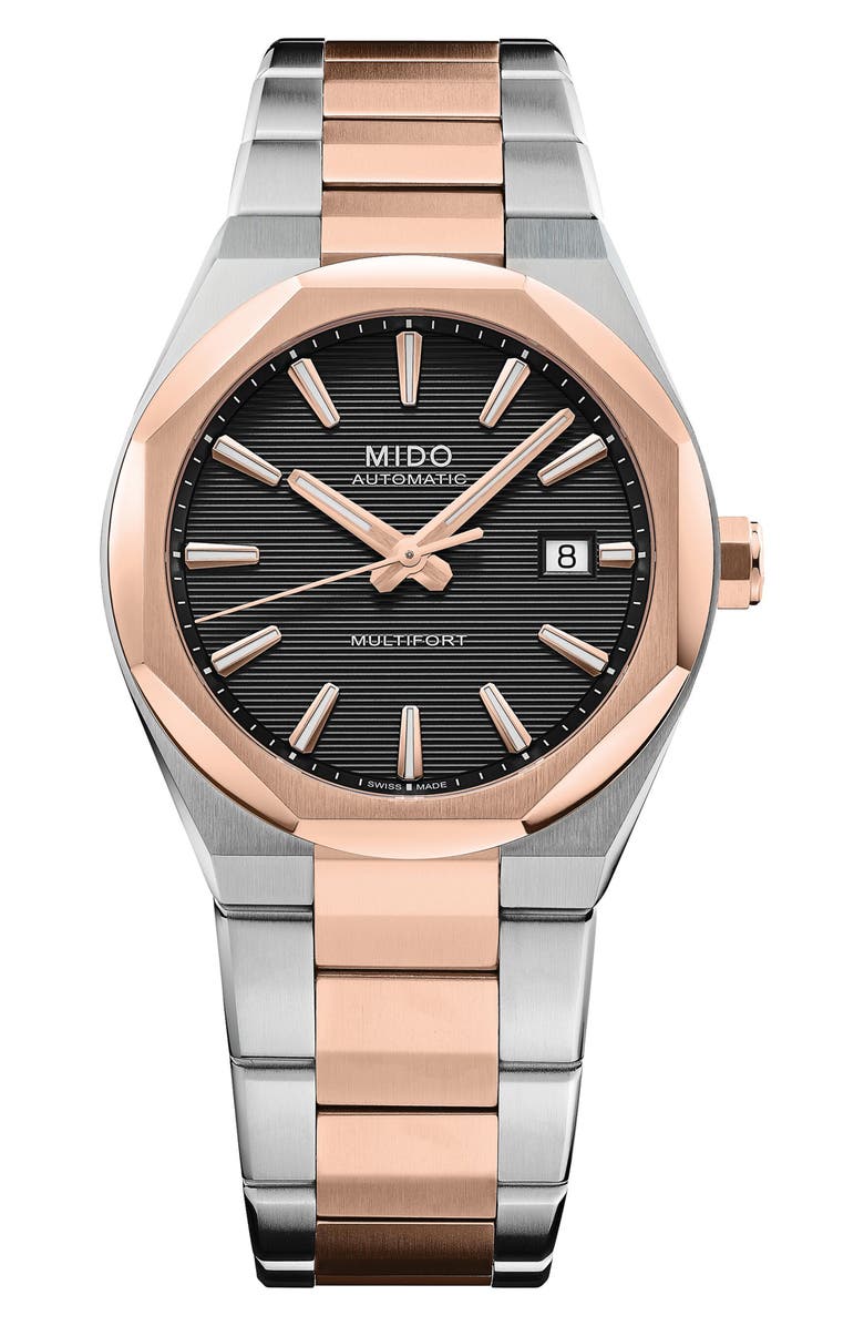 MIDO Multifort 8 One Crown Automatic Two-Tone Bracelet Watch, 40mm, Main, color, Black