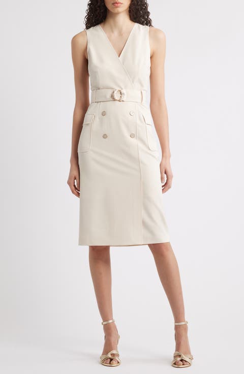 Belted Sleeveless Faux Wrap Dress