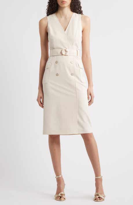 Tahari ASL Belted Sleeveless Faux Wrap Dress