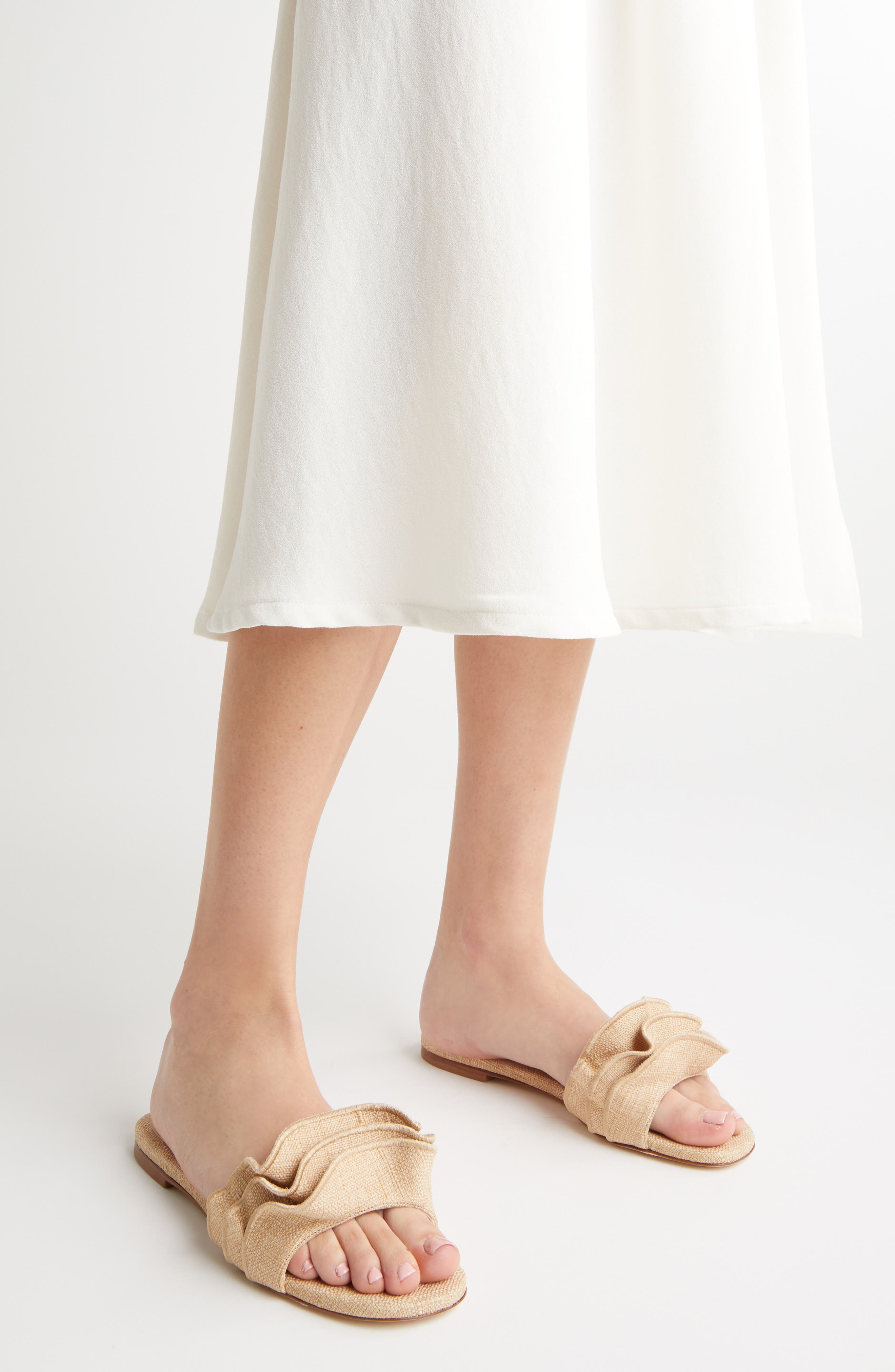 Ivy Ruffle Flat Mule, Alternate, color, BEIGE