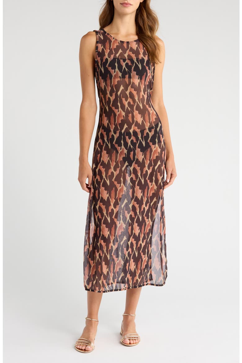 Camu Twist Mesh Cover-Up Dress, Main, color, MULTI BROWN