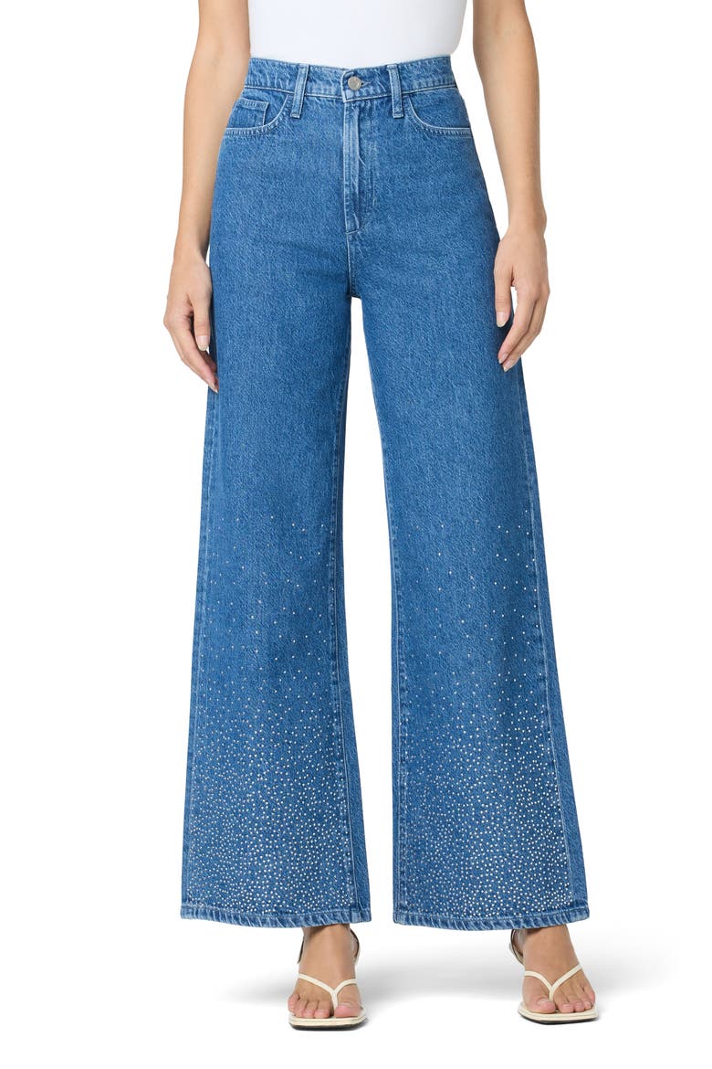 Crystal Embellished High Waist Wide Leg Jeans, Main, color, CRYSTAL DANUBE