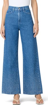 Joe's Crystal Embellished High Waist Wide Leg Jeans