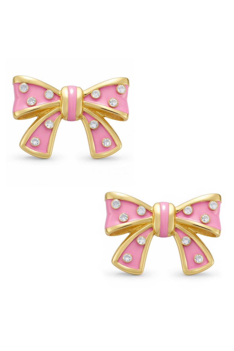 Kids' Crystal Bow Enamel Stud Earrings, Main, color, PINK