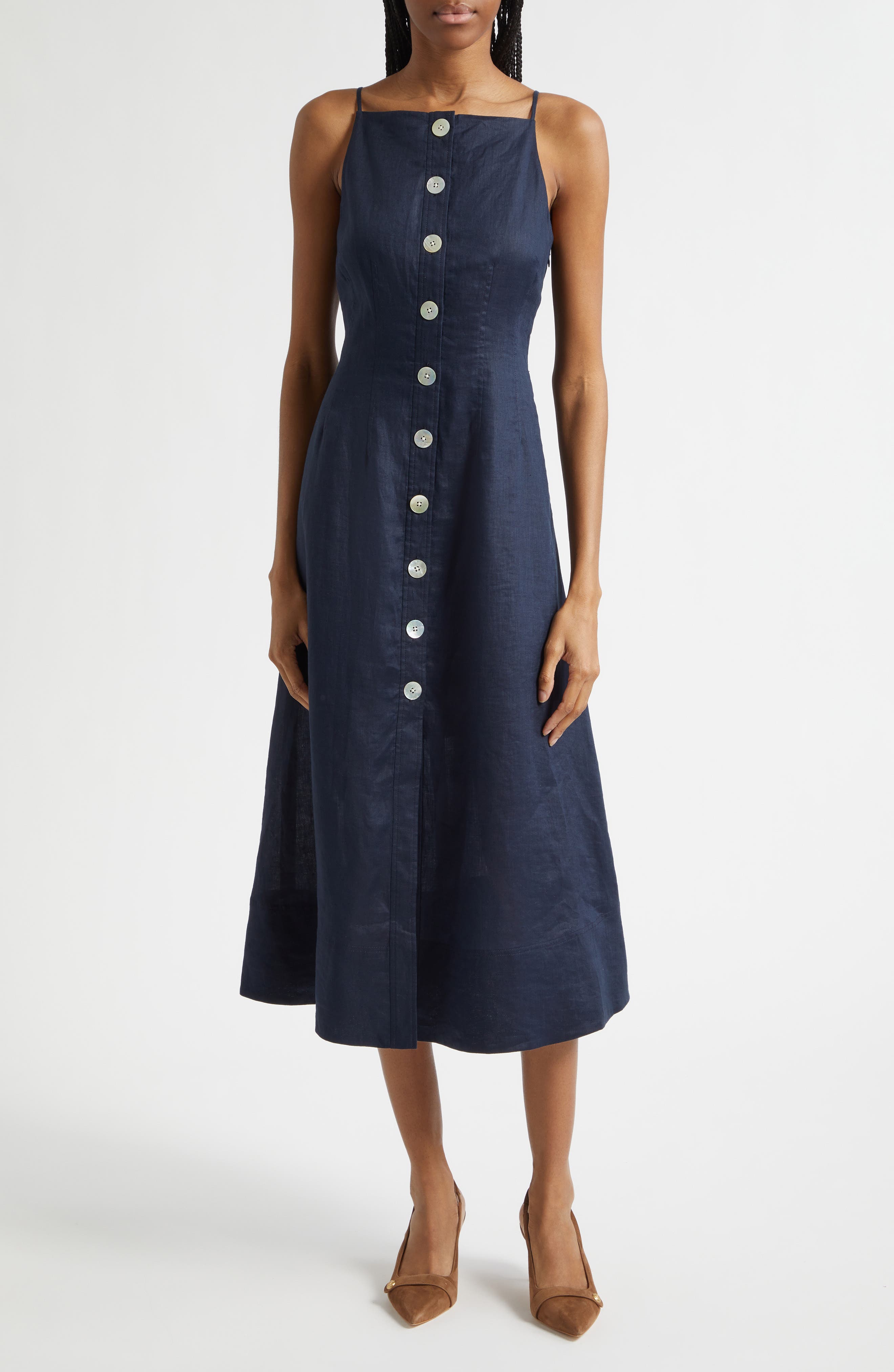 Georges Linen Button-Up Midi Sundress - image 3