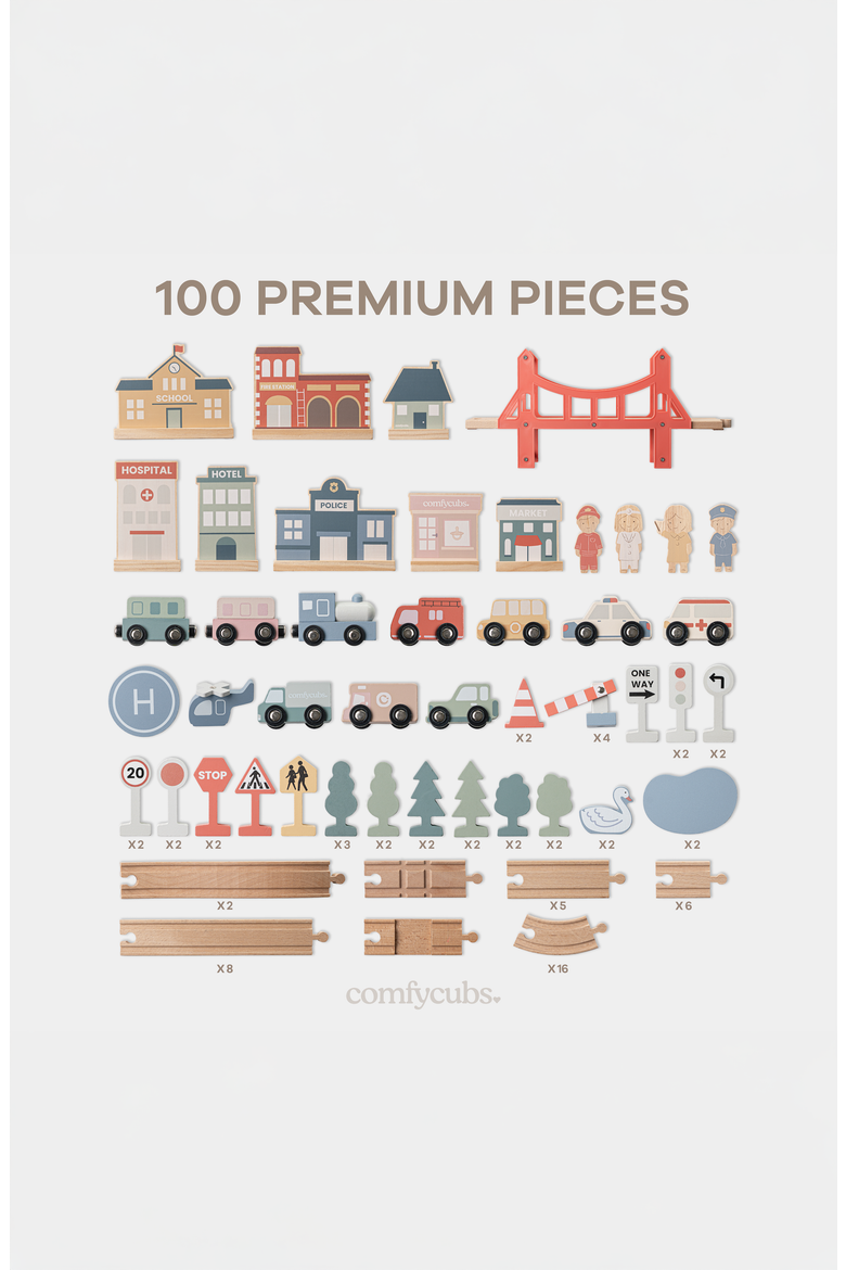 100-Piece Wooden Train Set for Toddlers Ages 1+, Alternate, color, 100 pc Set