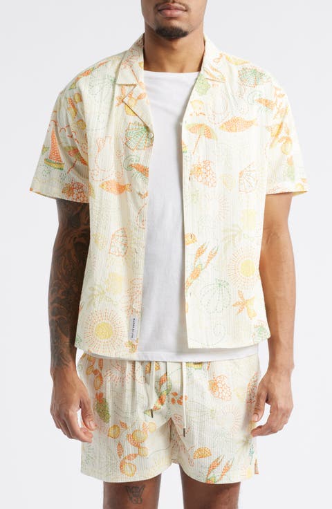 Solstitchery Print Boxy Fit Camp Shirt
