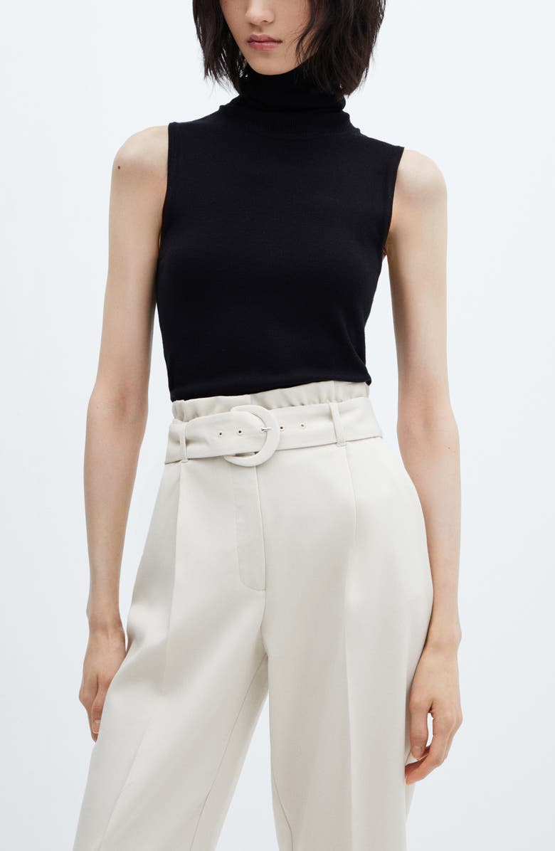 MANGO Belted Paperbag Waist Wide Leg Trousers, Alternate, color, Natural White