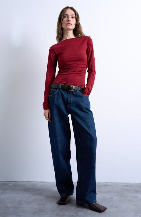 Ruched Bateau Neck Top