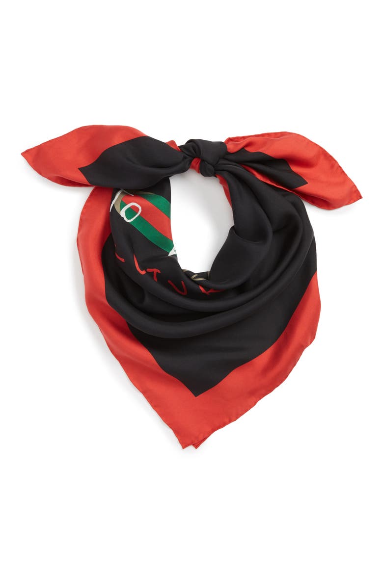 Coco Capitán Print Silk Scarf, Main, color, BLACK