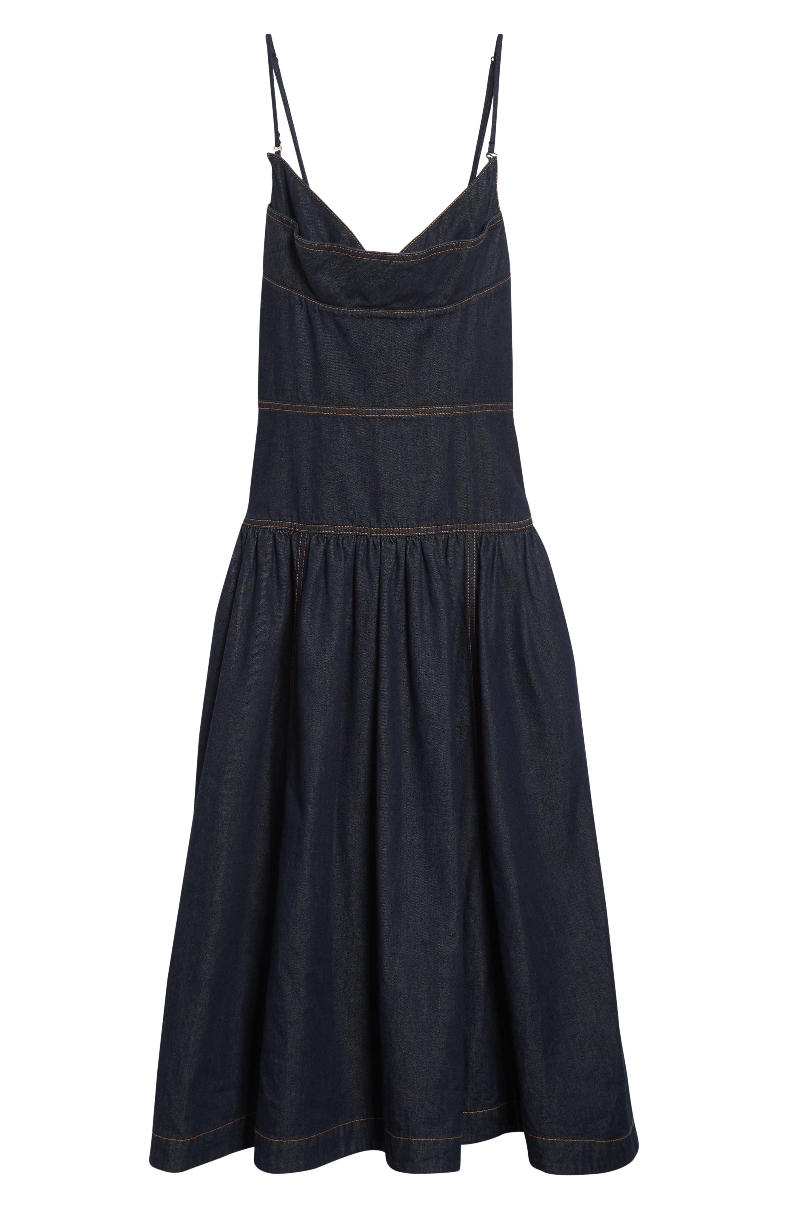 black and blue denim dress Davidson Cross Neck Maxi Dress in Deep Blue
