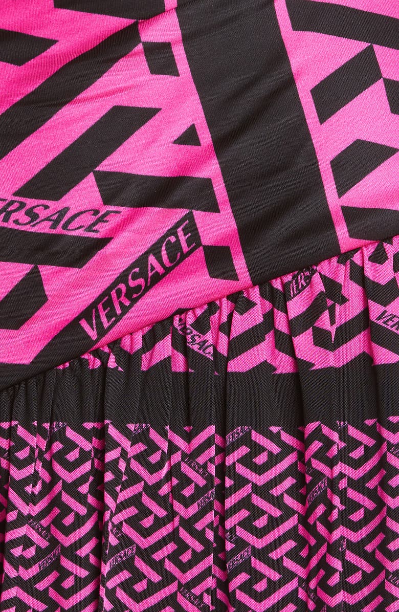 Versace La Greca Monogram Cutout Belted Jersey Minidress, Alternate, color, 