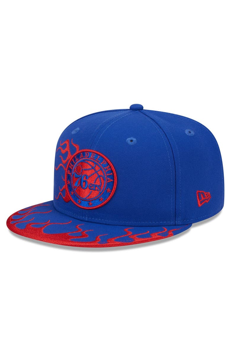 New Era Men's New Era Royal Philadelphia 76ers Rally Drive Flames 9FIFTY Snapback Hat, Main, color, Royal
