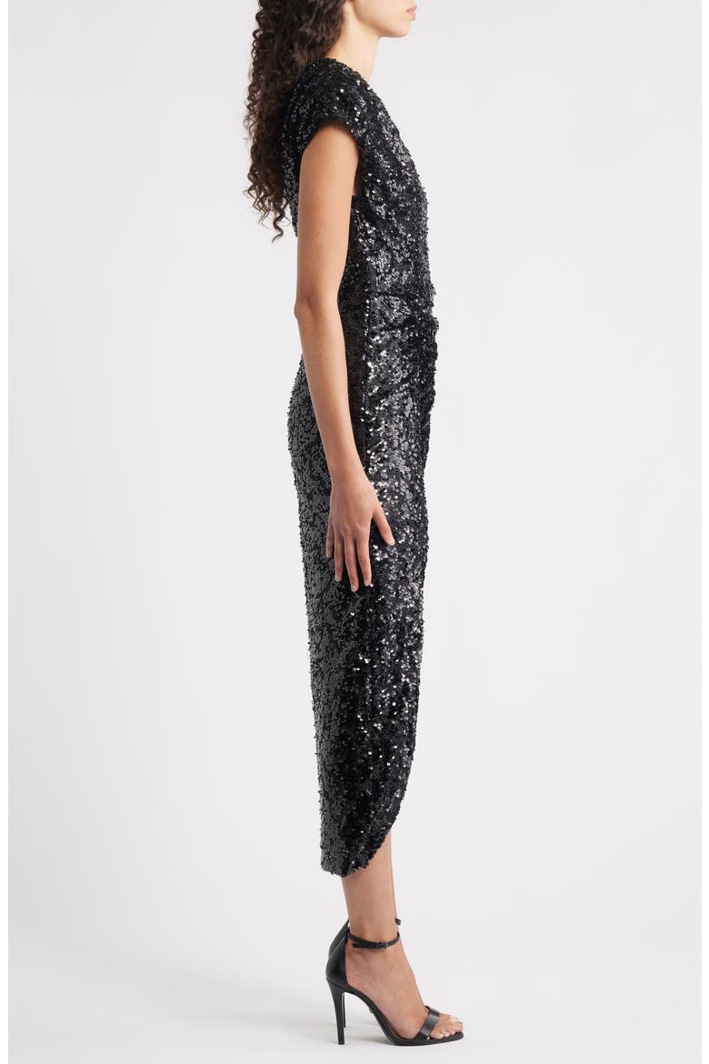 Sequin Cap Sleeve Cocktail Dress, Alternate, color, BLACK