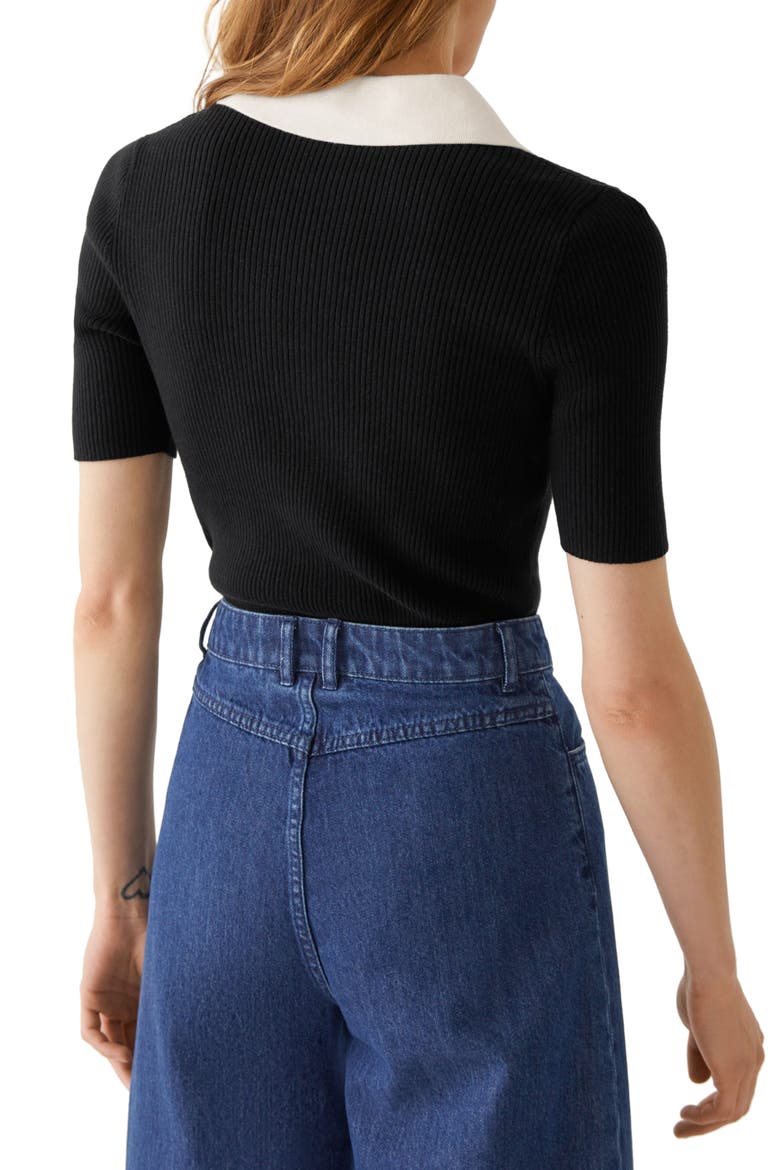 Rib Polo Shirt, Alternate, color, BLACK W. WHITE COLLAR