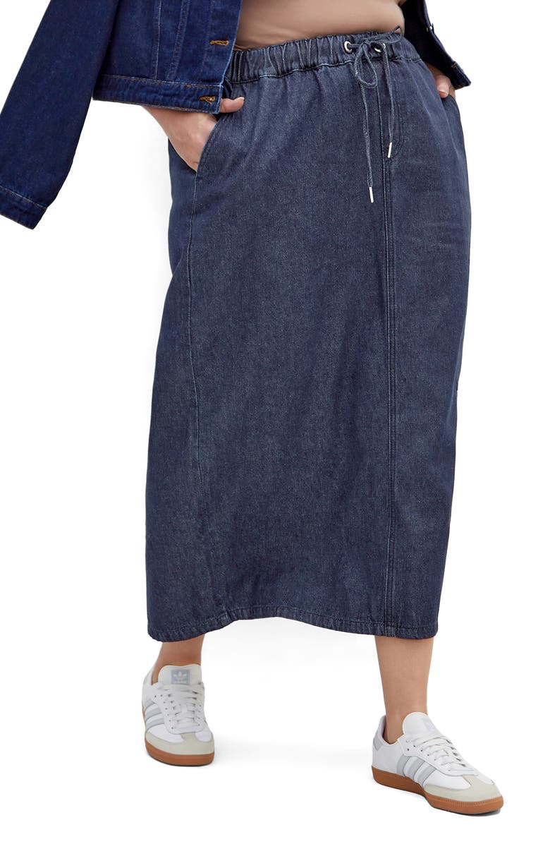 City Chic Alexis Tie Waist Denim Skirt, Alternate, color, Denim Dark